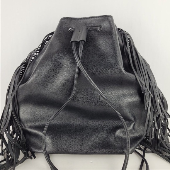 Victoria Secret black faux leather fringe backpack like new super clean - Picture 2 of 8